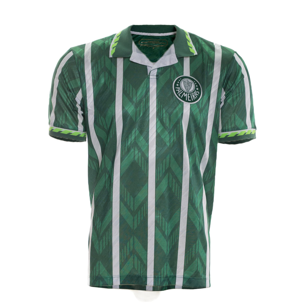 Camiseta masculina Palmeiras retrô Betel verde com gola polo e escudo bordado